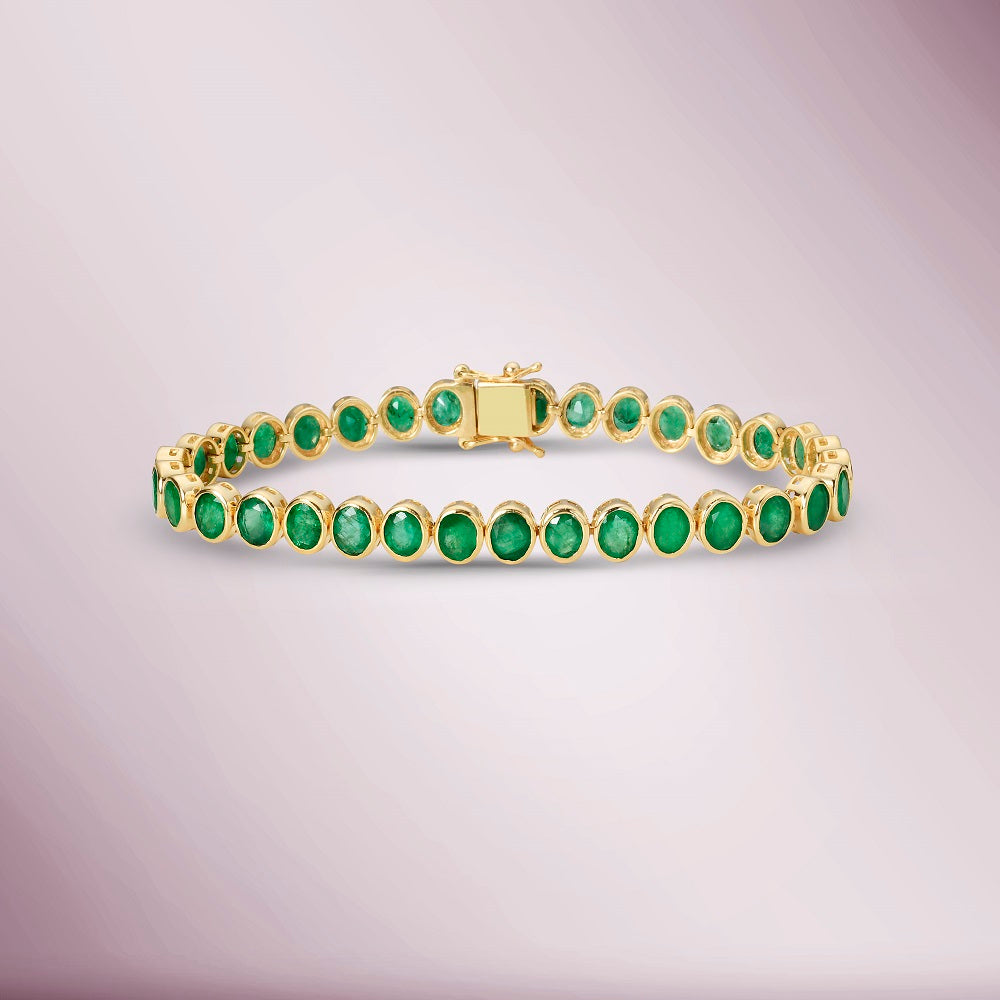 Fancy Oval Shape Emerald Bracelet (9.89 ct.) in 14K Gold