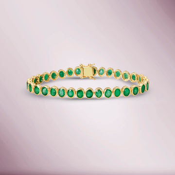 Fancy Oval Shape Emerald Bracelet (9.89 ct.) in 14K Gold