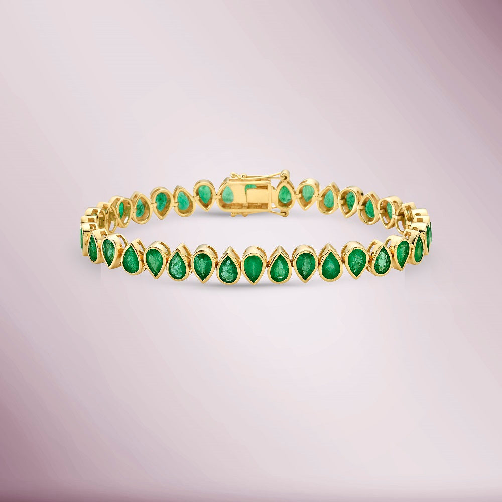 Fancy Pear Shape Emerald Bracelet (12.80 ct.) in 14K Gold