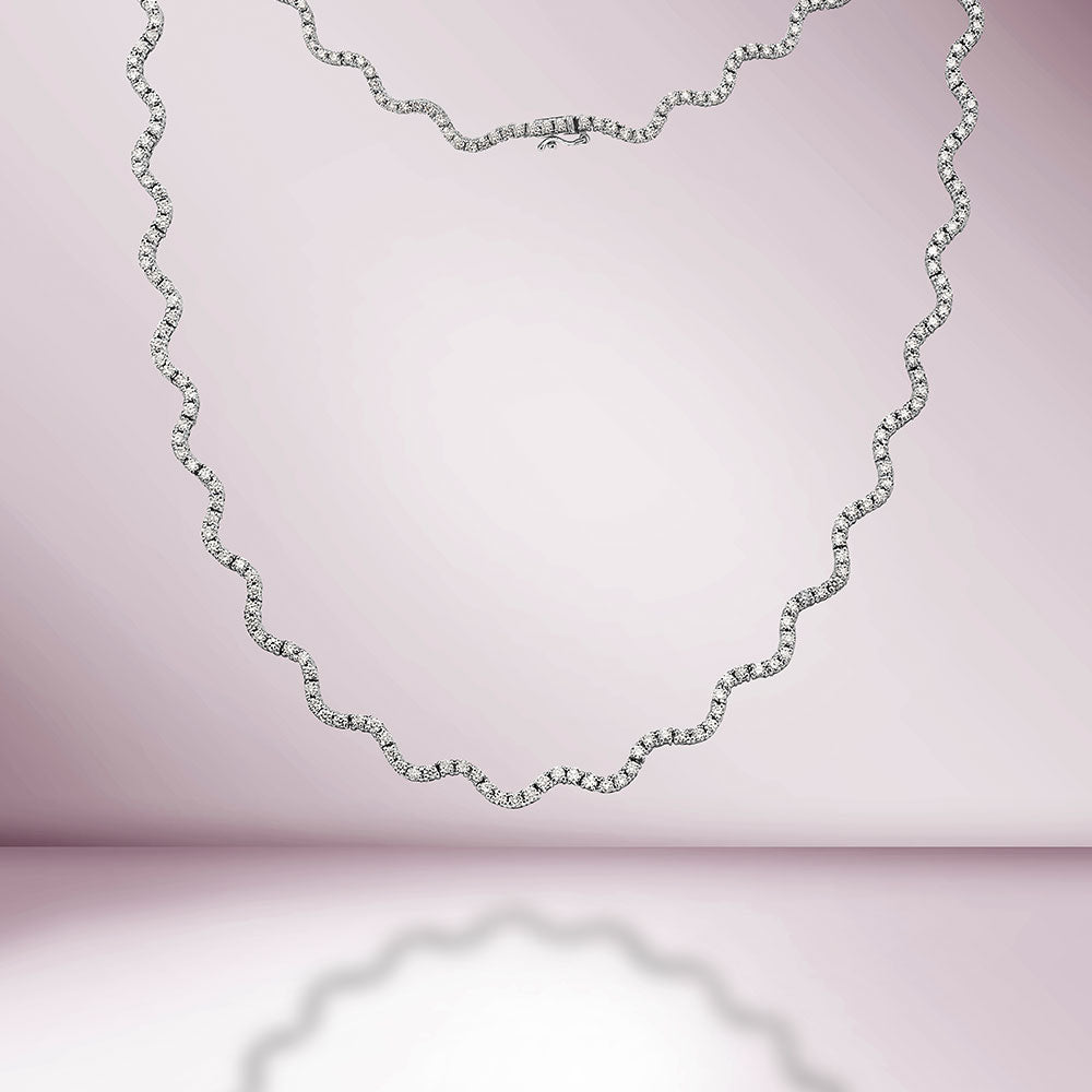 Diamonds Zig Zag Wavy Tennis Necklace (5.50 ct.) 2 mm 4-Prongs Setting in 14K Gold