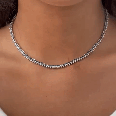 Blue Sapphire & Diamond Halfway Tennis Choker Necklace (6.60 ct.) in 14K Gold