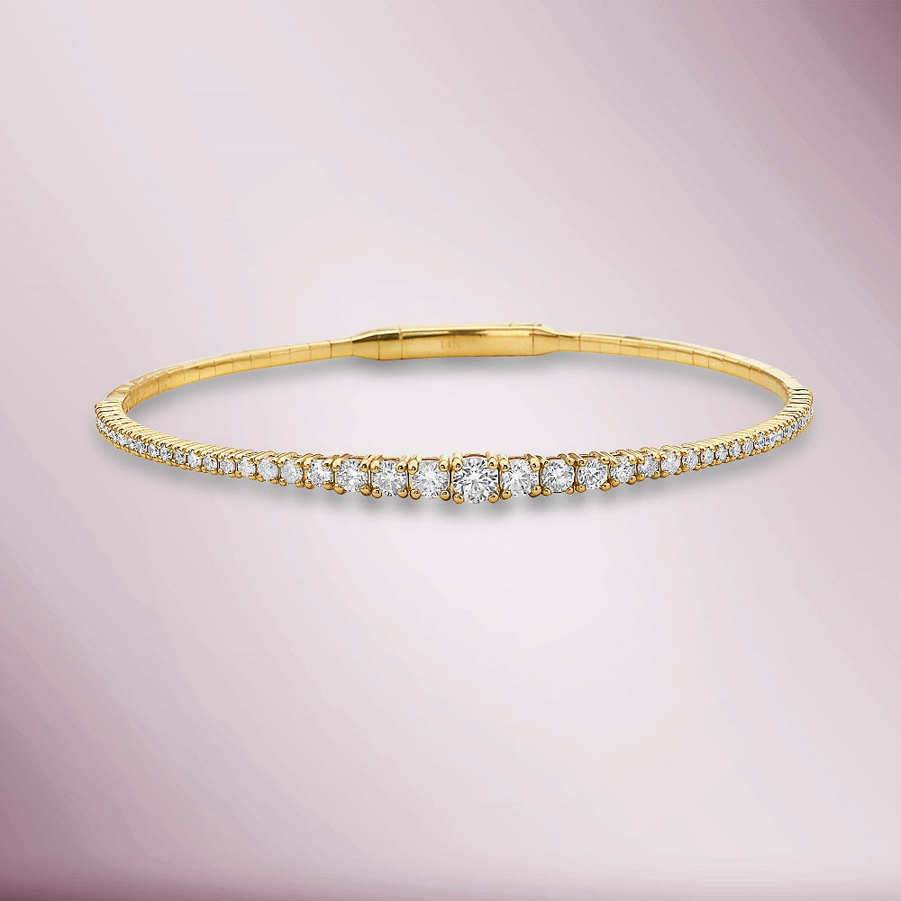 Halfway Graduated Diamond Thin Flexible Bangle Bracelet Cuff (1.35 ct.) in 14K Gold