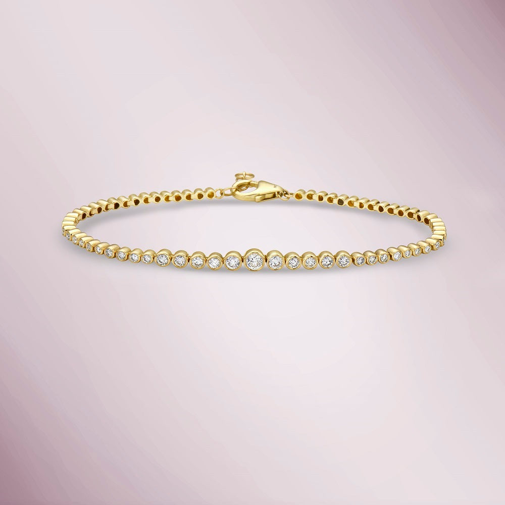 Half Way Diamond Tennis Bracelet (0.80 ct.) Bezel Set in 14K Gold