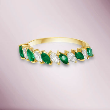 HalfWay Marquise Diamond & Emerald Eternity Band Ring (0.85 ct.) in 14K Gold