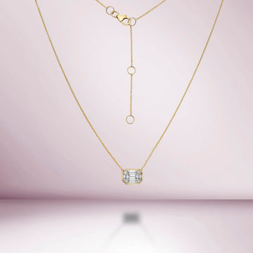 Horizontal Illusion Rectangular Shape Diamond Necklace (0.50 ct.) Bezel Set in 14K Gold