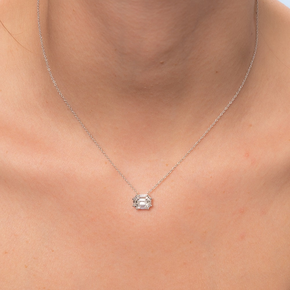 Horizontal Illusion Rectangular Shape Emerald Cut Diamond Necklace (0.50 ct. ) in 14k Gold