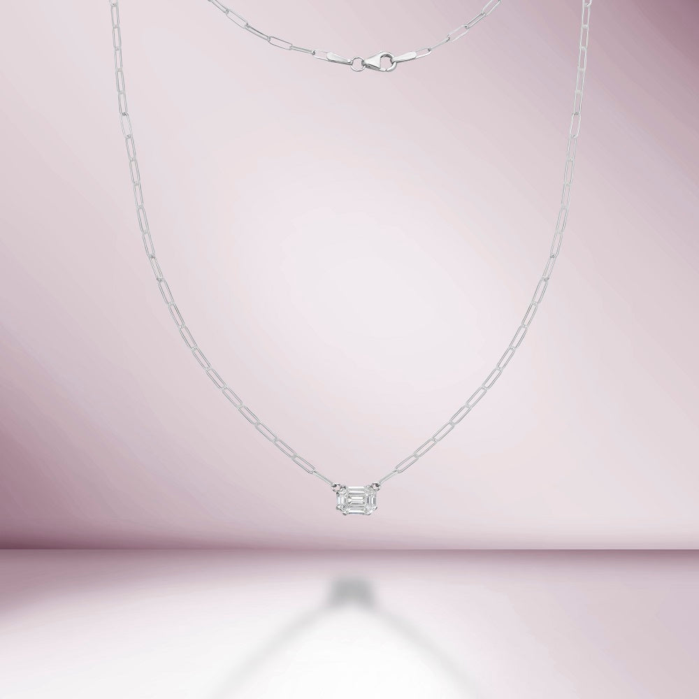 Illusion Rectangular Shape Emerald Cut Diamond Paperclip Necklace (0.50 ct.) in 14k Gold