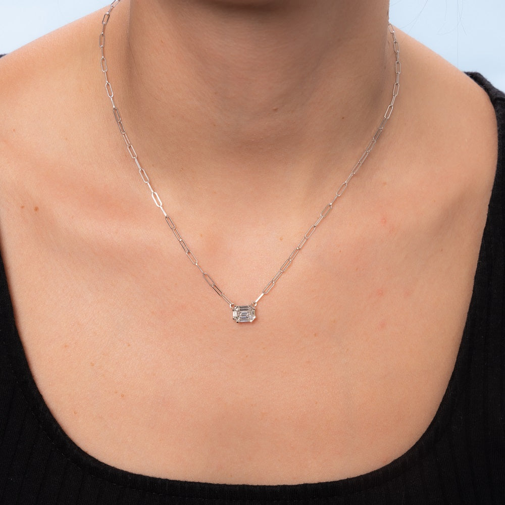 Illusion Rectangular Shape Emerald Cut Emerald paperclip Necklace (0.50 ct t.w. ) in solid 14k Gold