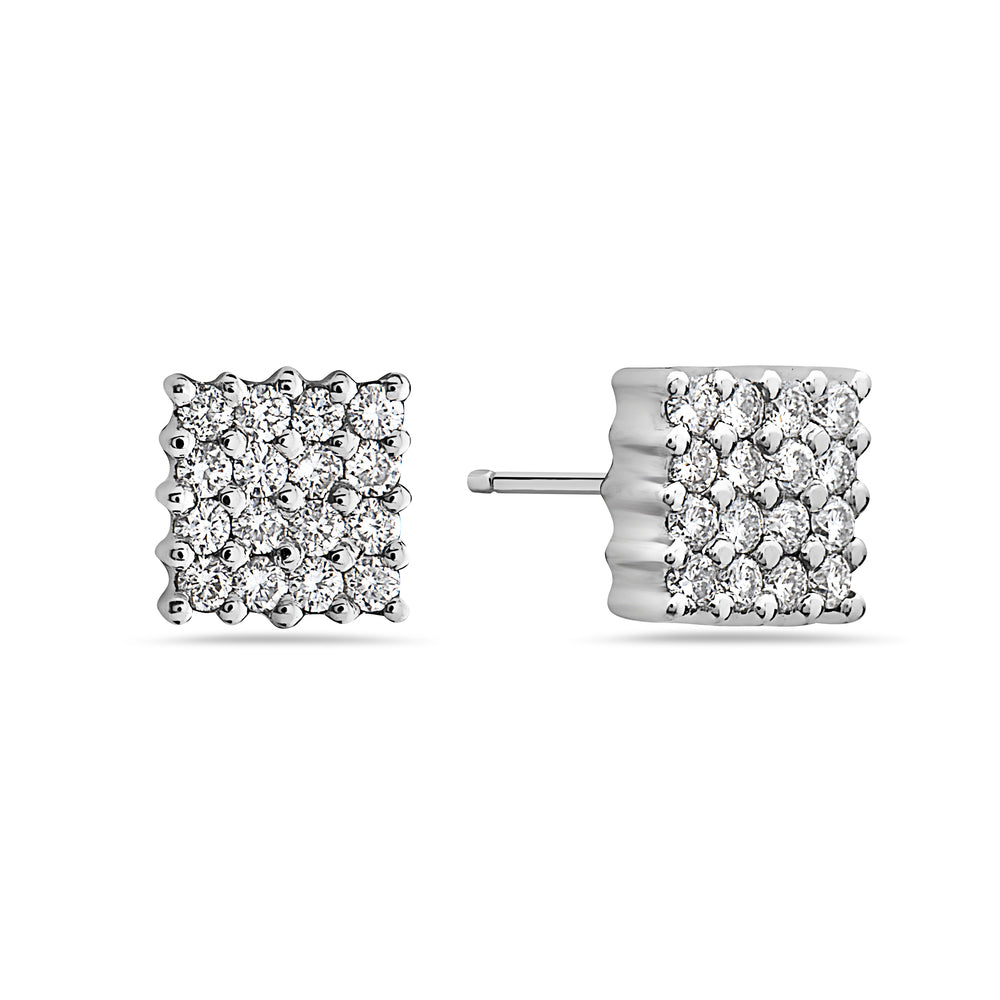 Ready to Ship Mini Square Diamond Stud Earrings (0.45 ct.) in 18K Gold, Made in Italy 