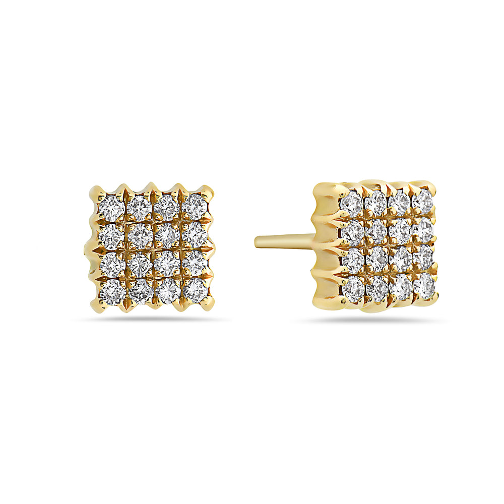 Ready to Ship Mini Square Diamond Stud Earrings (0.45 ct.) in 18K Gold, Made in Italy 
