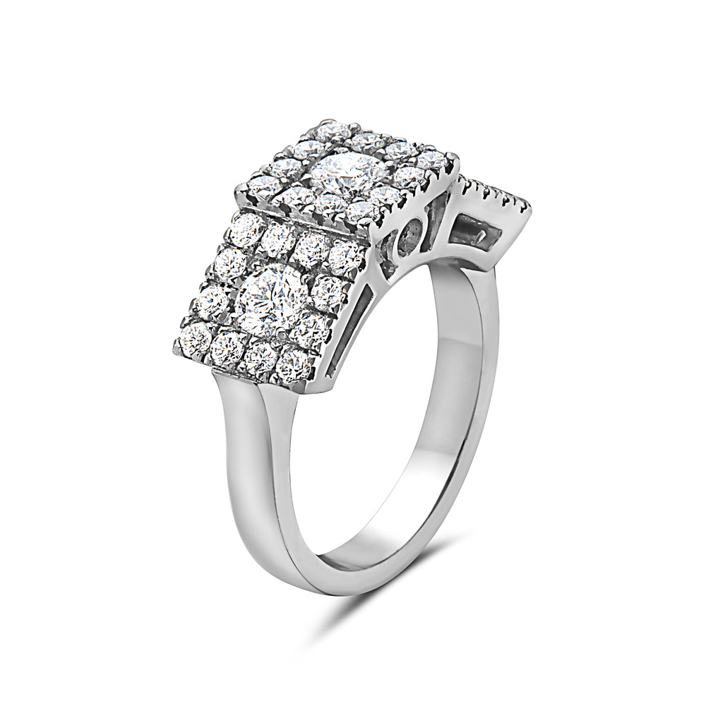 Ready to Ship Diamond Square Cluster Illusion Ring (1.98 ct.) in 18K Gold, Made in Italy