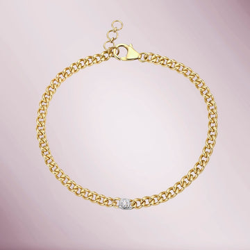 Mini Cuban Link Bracelet With Single Diamond (0.06 ct.) in 14K Gold