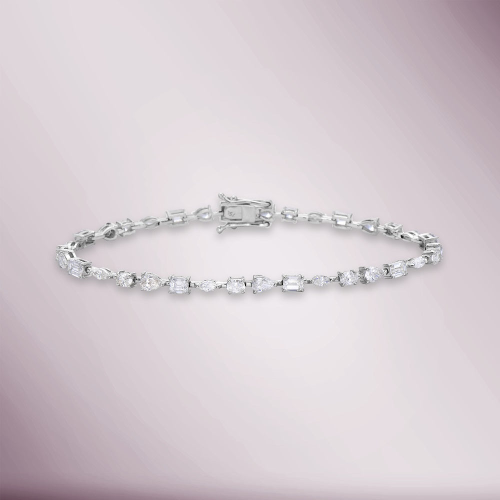 Multi Shape Diamond Tennis Bracelet (3.80 ct.) 18K Gold