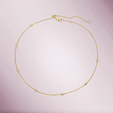 Multiway 9 Stone Diamond By The Yard Necklace / Double Wrap Bracelet, (0.13 ct.) Bezel Set in 14K Gold