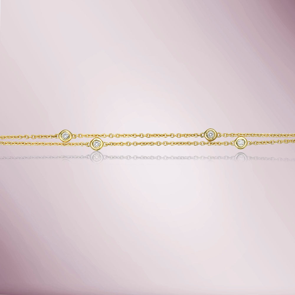 Multiway 9 Stone Diamond By The Yard Necklace / Double Wrap Bracelet (0.13 ct.) Bezel Set in 14K Gold