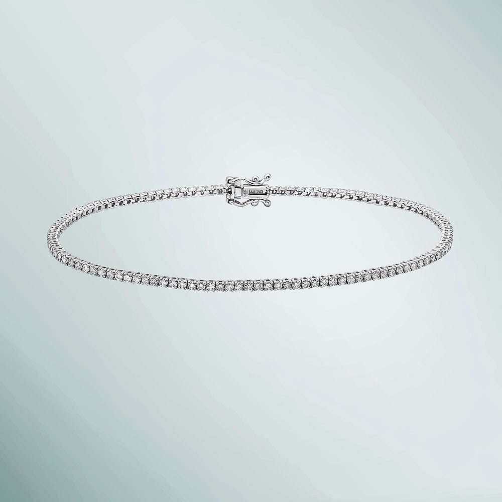 Natural Diamonds Tennis Bracelet ( 1.00 ct. t.w. ) in solid 14k Gold, 1.5 mm White Round Diamond 4-Prongs Tennis Bracelet
