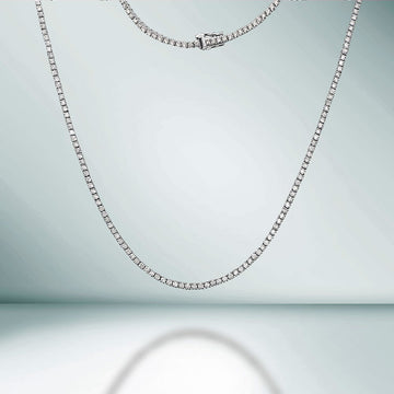 Natural Diamonds Tennis Necklace ( 12.50 ct. t.w. ) in solid 14k Gold, 3 mm White Round Diamond 4-Prongs Tennis Necklace