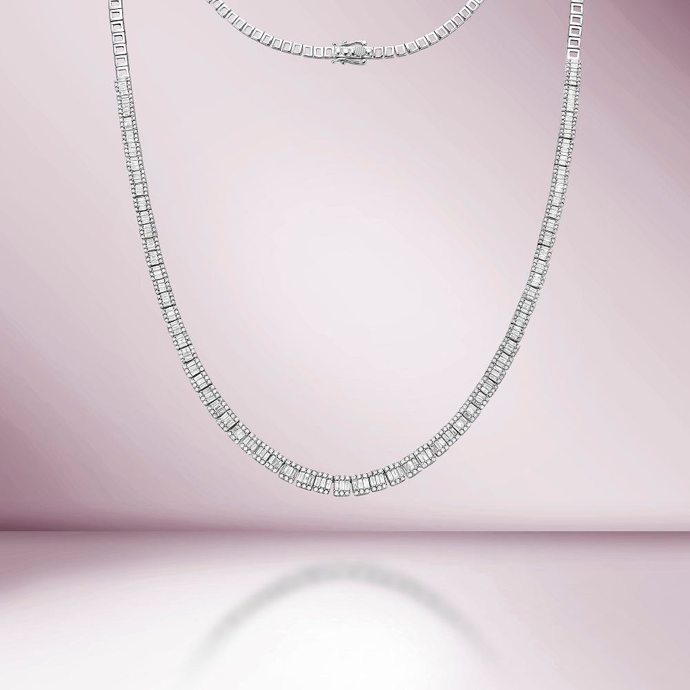 HalfWay Graduated Baguette & Round Diamond Tennis Necklace (5.25 ct.) in 14K Gold 