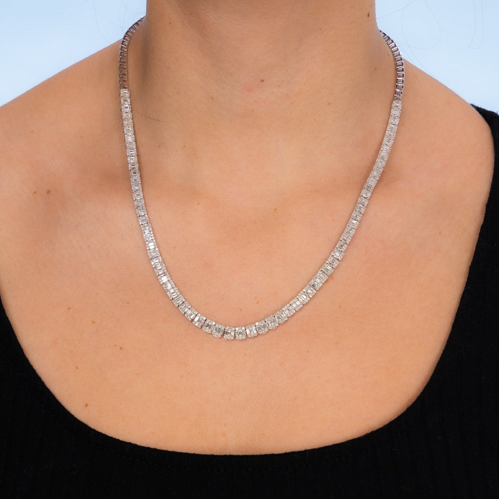 HalfWay Graduated Baguette & Round Diamond Tennis Necklace (5.25 ct.) in 14K Gold 