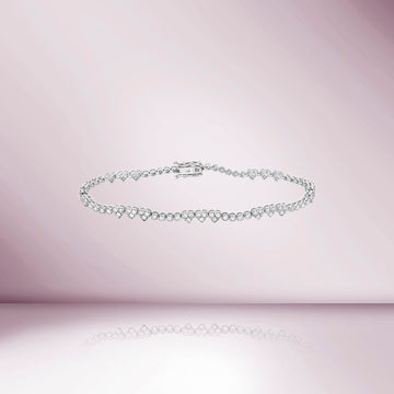 Alternate Diamond Heart Shape Tennis Bracelet (1.65 ct.) 2.8 mm Buttercup Setting in 14K Gold