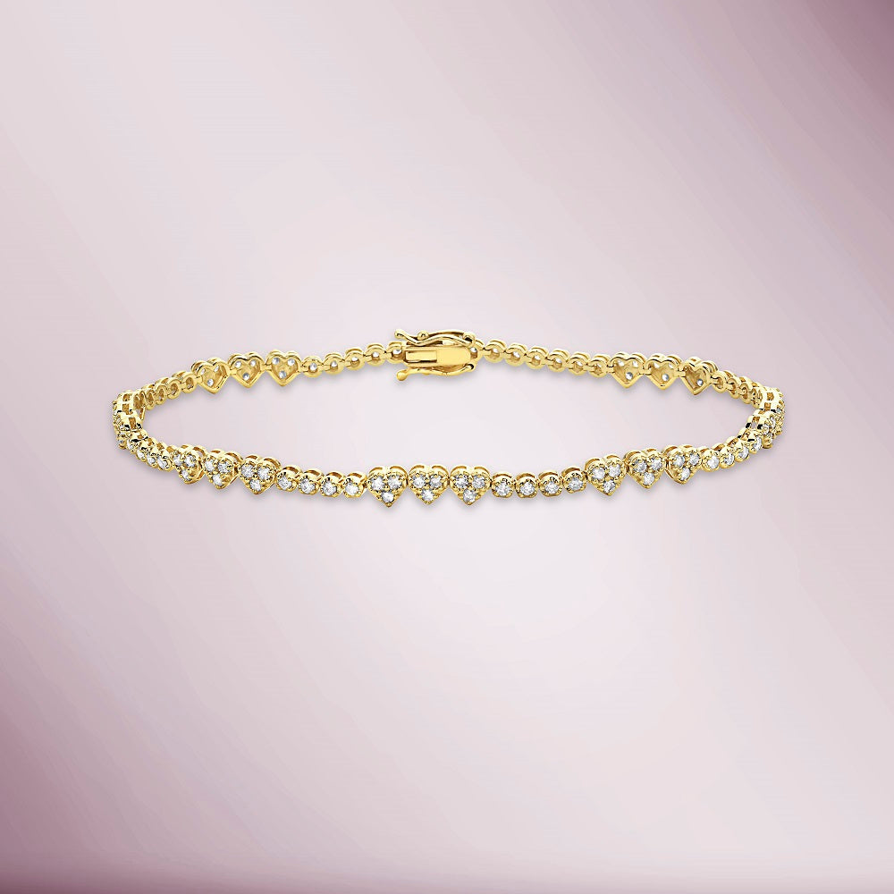 Alternate Diamond Heart Shape Tennis Bracelet (1.65 ct.) 2.8 mm Buttercup Setting in 14K Gold