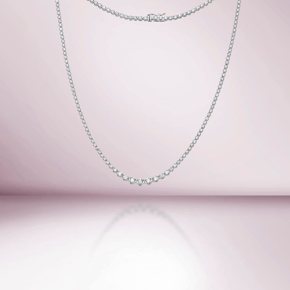 Riviera Diamond Tennis Necklace (4.00 ct.) 2.60 mm to 4.60 mm Buttercup Setting in 14K Gold