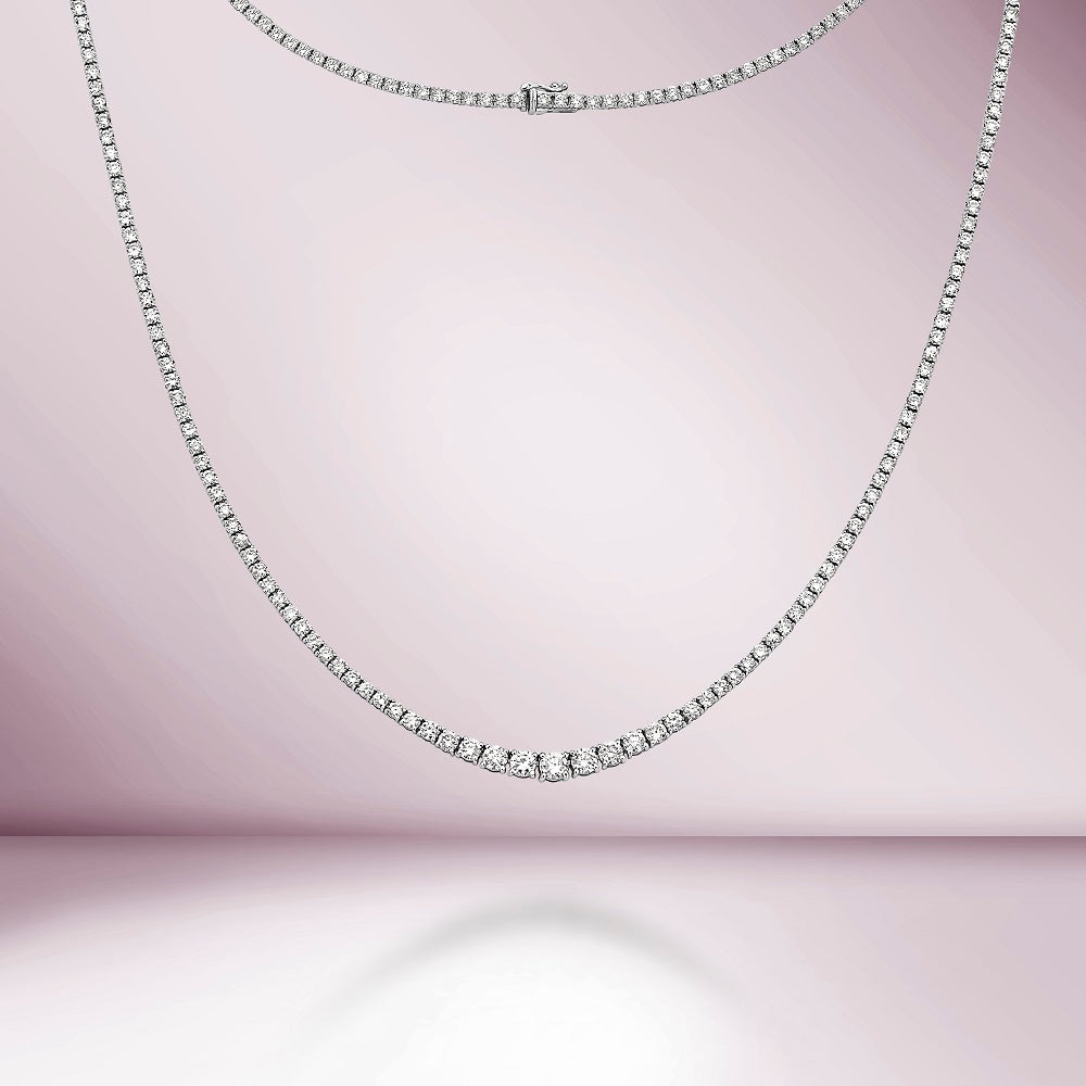 Riviera Diamond Tennis Necklace (12.90 ct.) 4-Prongs Setting in 14K Gold