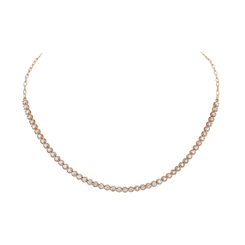 HalfWay Diamond Tennis Necklace (3.00 ct.) Buttercup Setting in 14K Gold, Choker Necklace