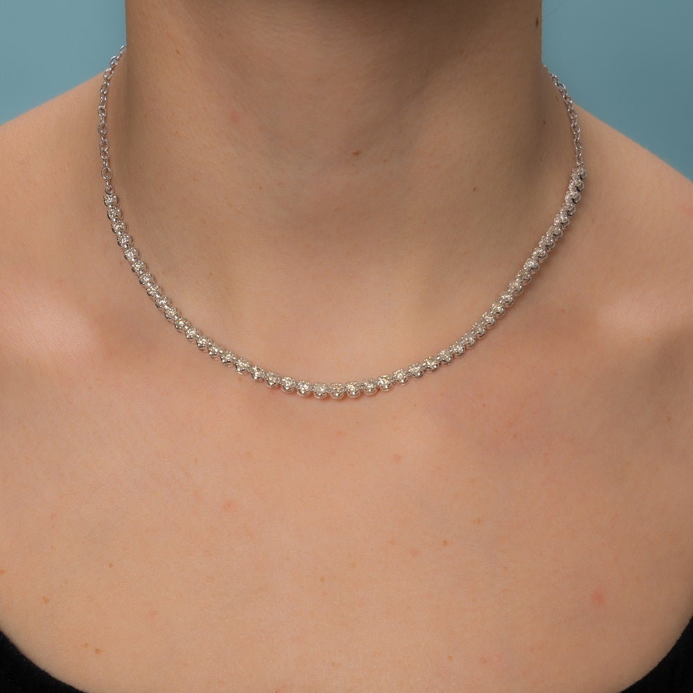 HalfWay Diamond Tennis Necklace (3.00 ct.) Buttercup Setting in 14K Gold, Choker Necklace