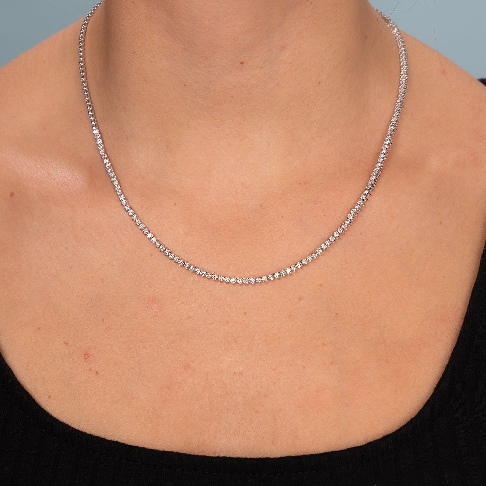 Half Way Diamond Tennis Necklace ( 3.50 ct.) 2 mm 3-Prongs Setting in 14K Gold