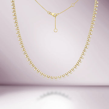 HalfWay Diamond Tennis Necklace (5.75 ct.) 4-Prongs Setting in 14K Gold