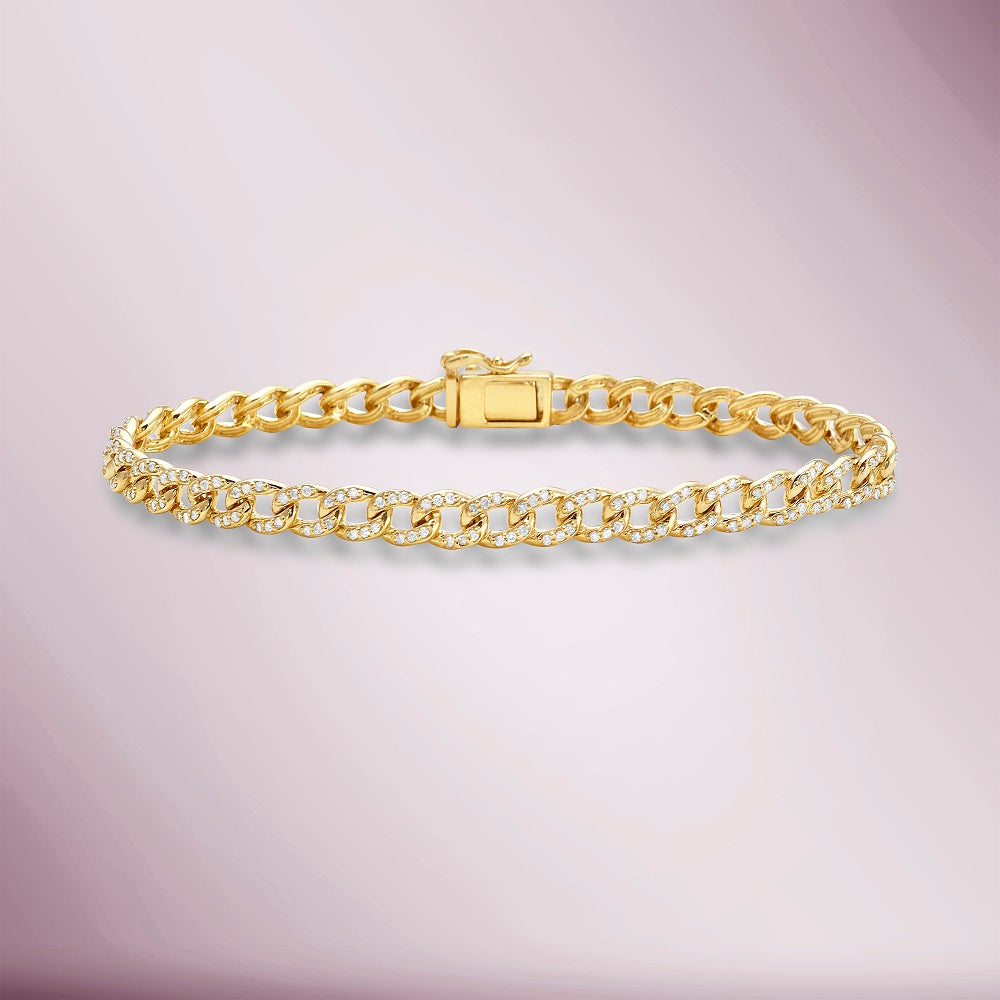 Diamond Mini Cuban Link Bracelet (1.00 ct.) 5 mm Pave' Setting in 14K Gold