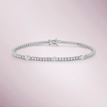Round & Marquise Shape Diamond Tennis Bracelet (3.00 ct.) 4-Prongs Setting in 14K Gold