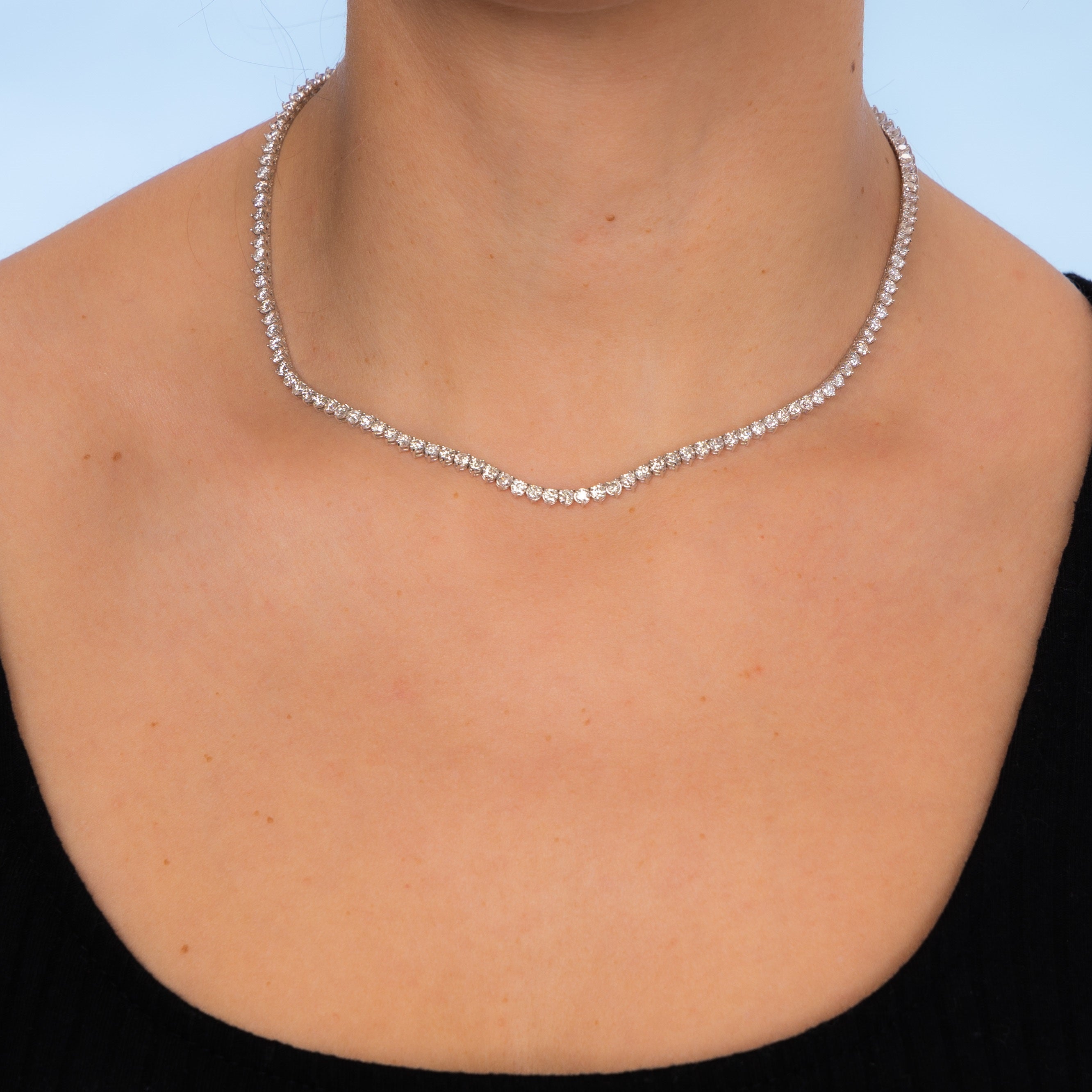 Diamond Tennis Necklace (10.30 ct.) 2.7 mm 3-Prongs Setting in 14K Gold