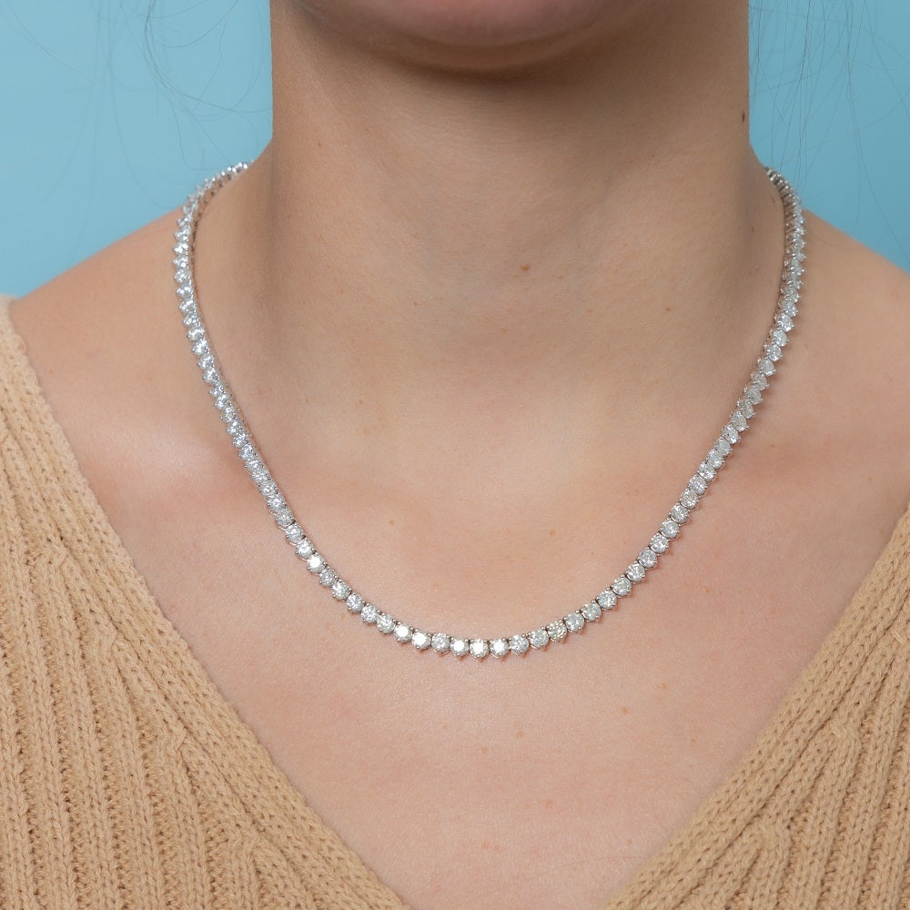 Diamonds Tennis Necklace (20.00 ct.) 4.00 mm 3-Prongs Setting in 14K Gold