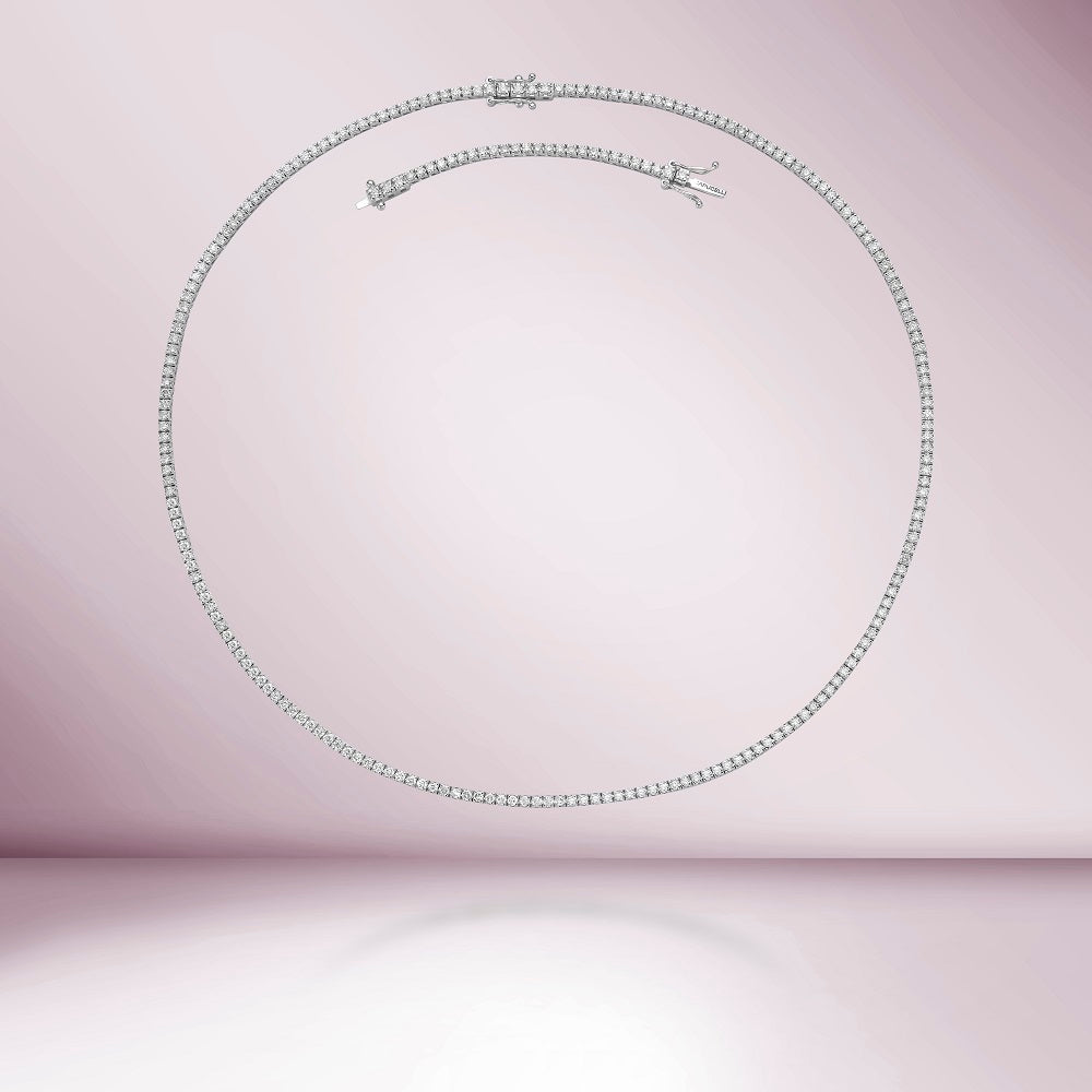 Diamond Tennis Necklace (3.50 ct.) 2 mm 4-Prongs Setting in 18K Gold + Chain Extender, Made in Italy