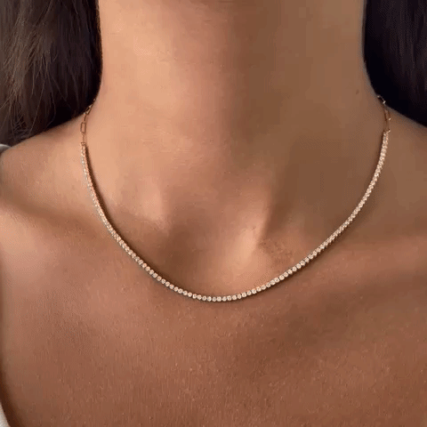 Half Way Diamond Tennis necklace & Half Paperclip Chain ( 2.50 ct.) 4-Prongs Setting in 14K Gold