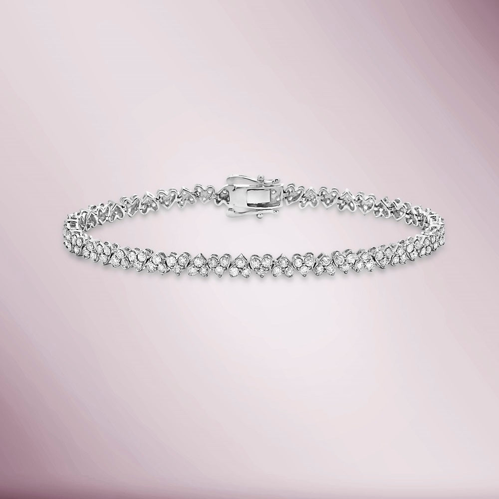 Diamonds Upside-down Heart Shape Tennis Bracelet (2.75 ct.) in 14K Gold
