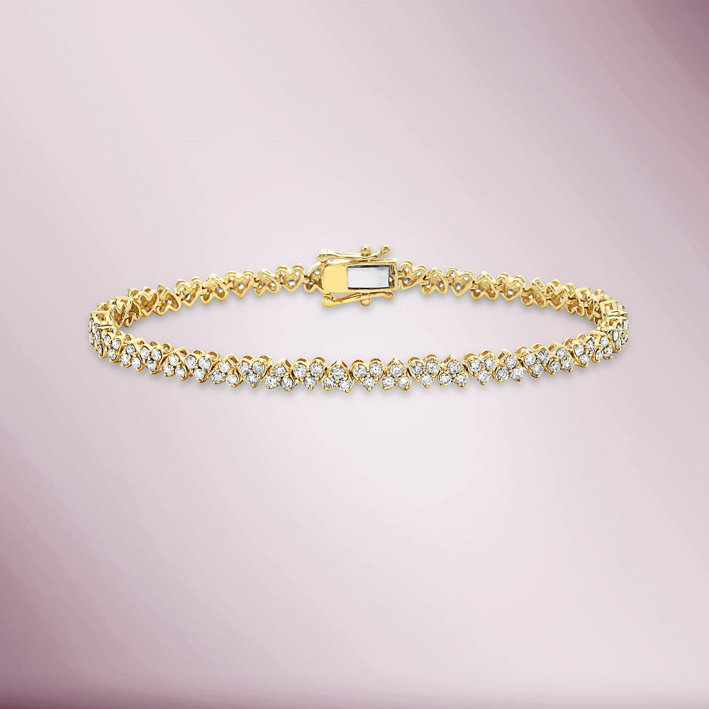 Diamonds Upside-down Heart Shape Tennis Bracelet (2.75 ct.) in 14K Gold