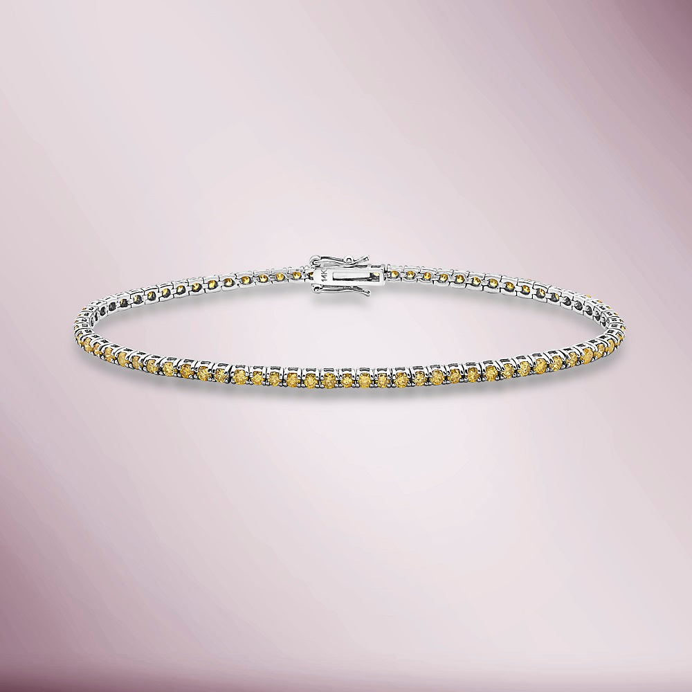 Fancy Yellow Diamonds Tennis Bracelet (2.80 ct.) 2 mm 4-Prongs Setting in 14K Gold