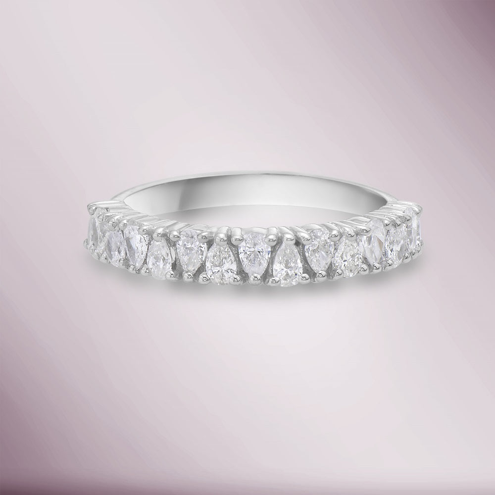 Pear Shape Diamond Halfway Band (0.73 Ct.) in 18K Gold