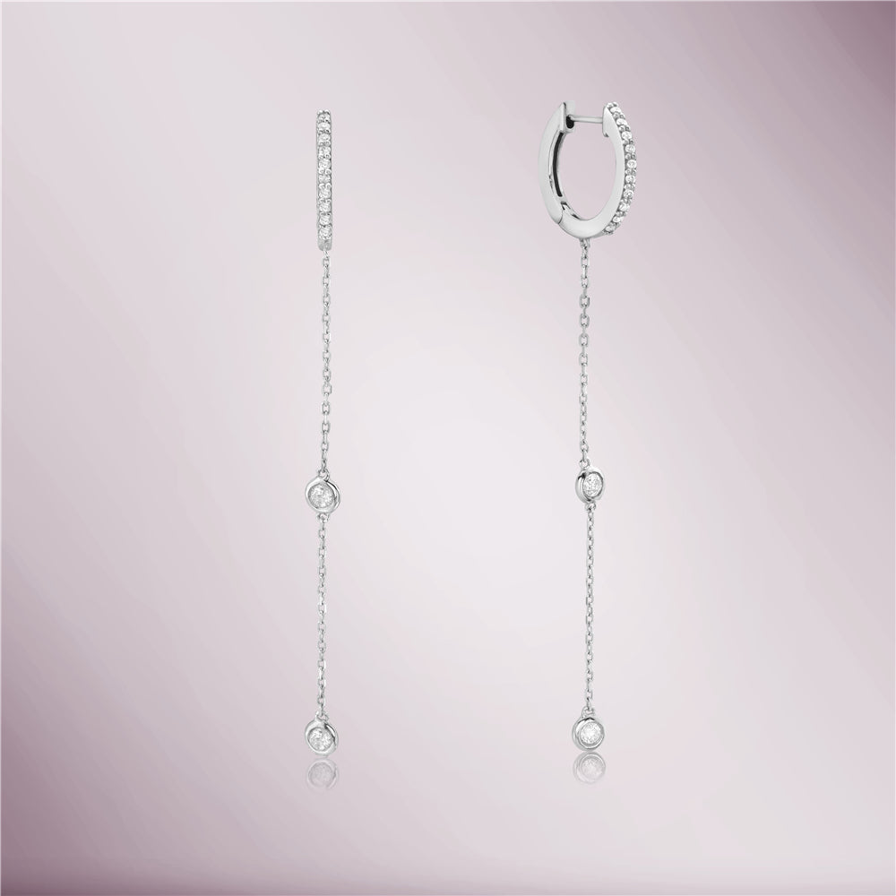Diamond Hoop Earrings With Drop Diamond By The Yard (0.32 ct.) in 14K Gold 