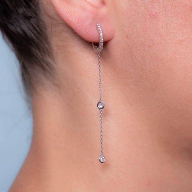 Diamond Hoop Earrings With Drop Diamond By The Yard (0.32 ct.) in 14K Gold 