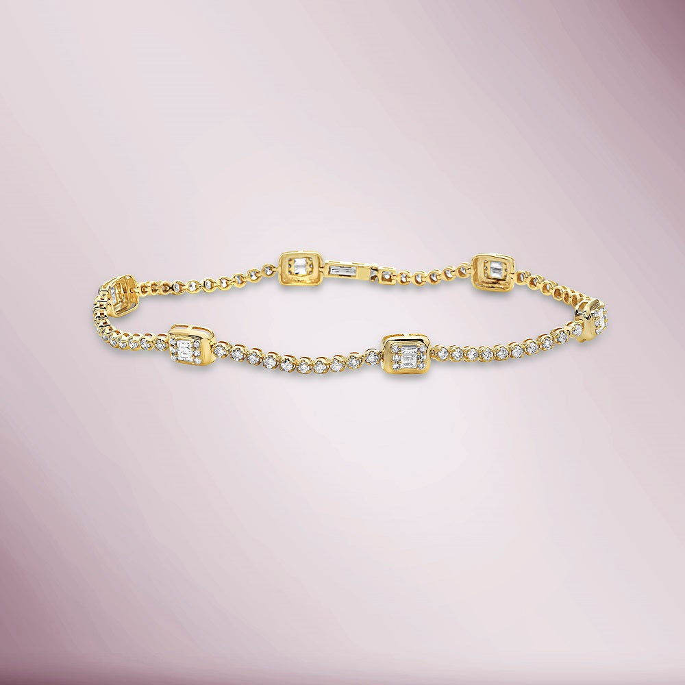 Round & Baguette Diamonds Rectangular Shape Tennis Bracelet (1.65 ct.) in 14K Gold