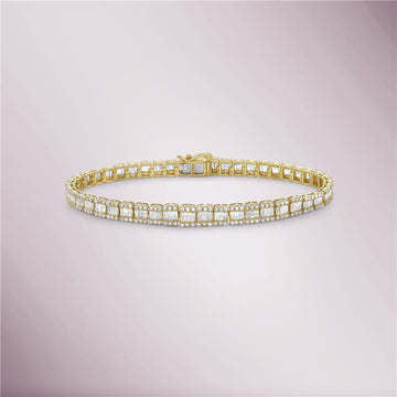 Round & Baguette Diamonds Rectangular Shape Tennis Bracelet (2.90 ct.) in 14K Gold