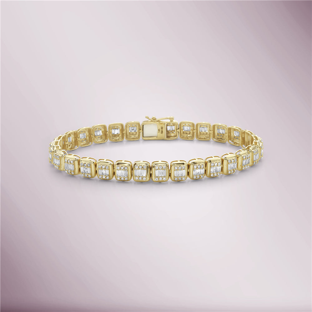 Round & Baguette Diamonds Rectangular Shape Halo Bracelet (3.00 ct.) in 14K Gold