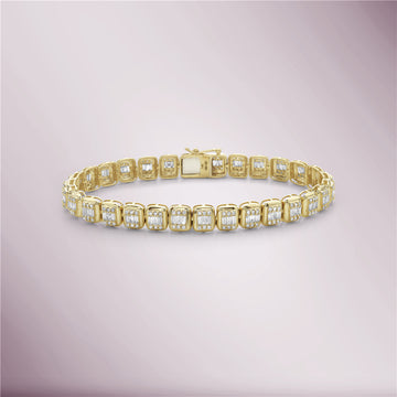 Round & Baguette Diamonds Rectangular Shape Halo Bracelet (3.00 ct.) in 14K Gold