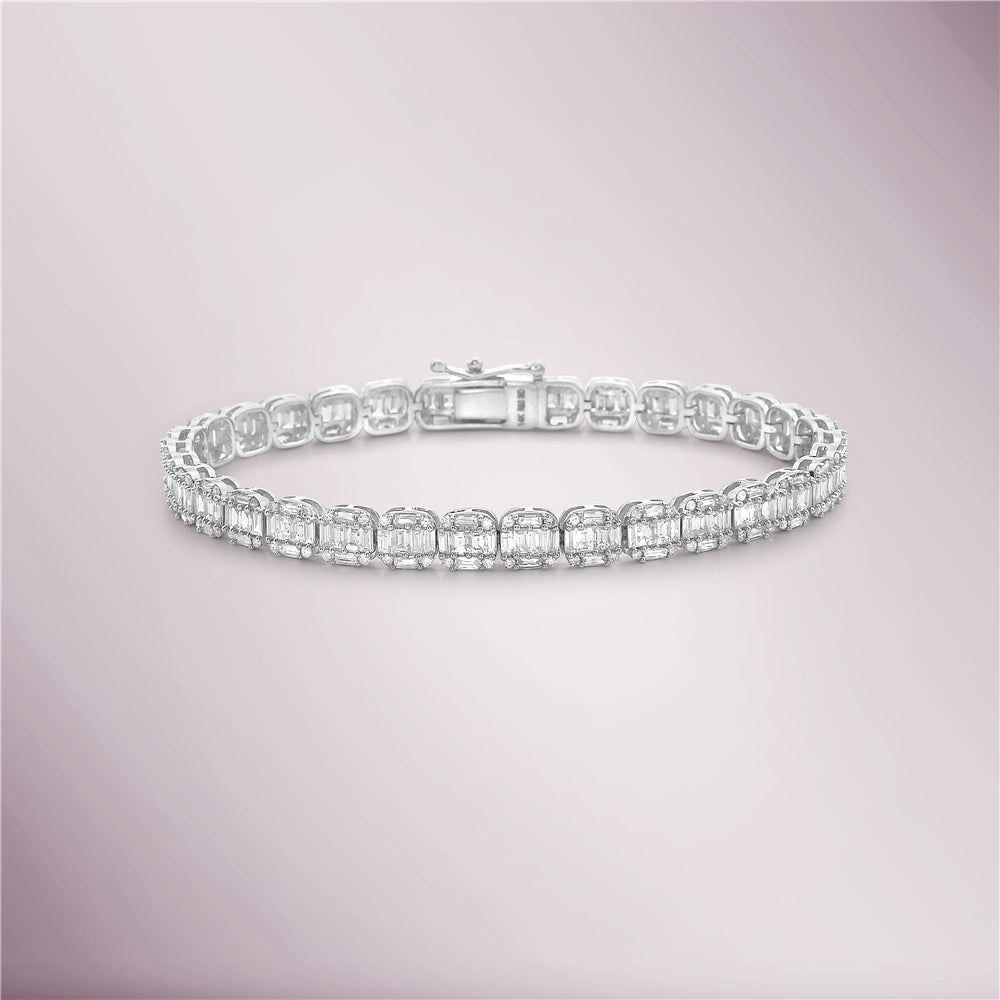 Round & Baguette Diamonds Square Shape Tennis Bracelet (4.25 ct.) in 14K Gold