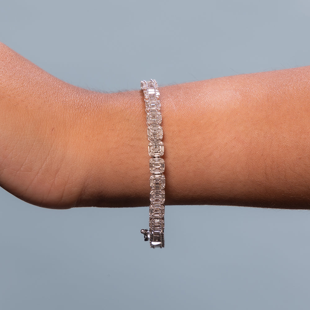 Round & Baguette Diamonds Square Shape Tennis Bracelet (4.25 ct.) in 14K Gold
