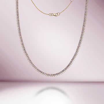 Pink Sapphire & Diamond Halfway Tennis Choker Necklace (6.60 ct.) in 14K Gold